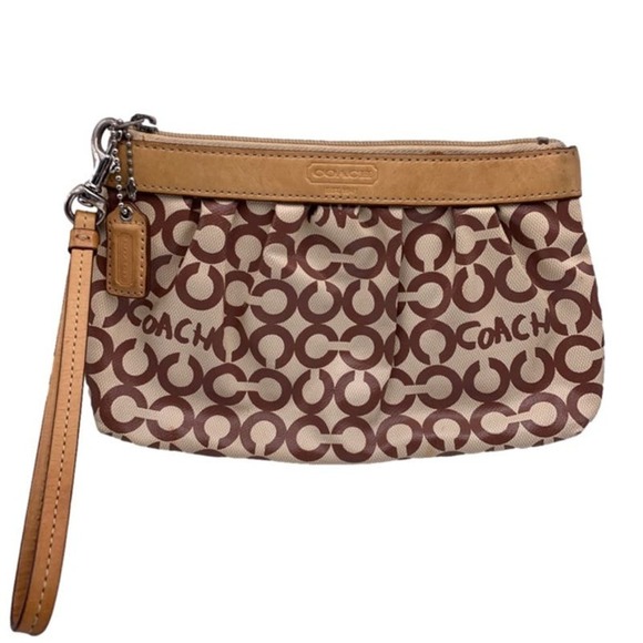 COACH Signature Brown Wristlet - Picture 1 of 8